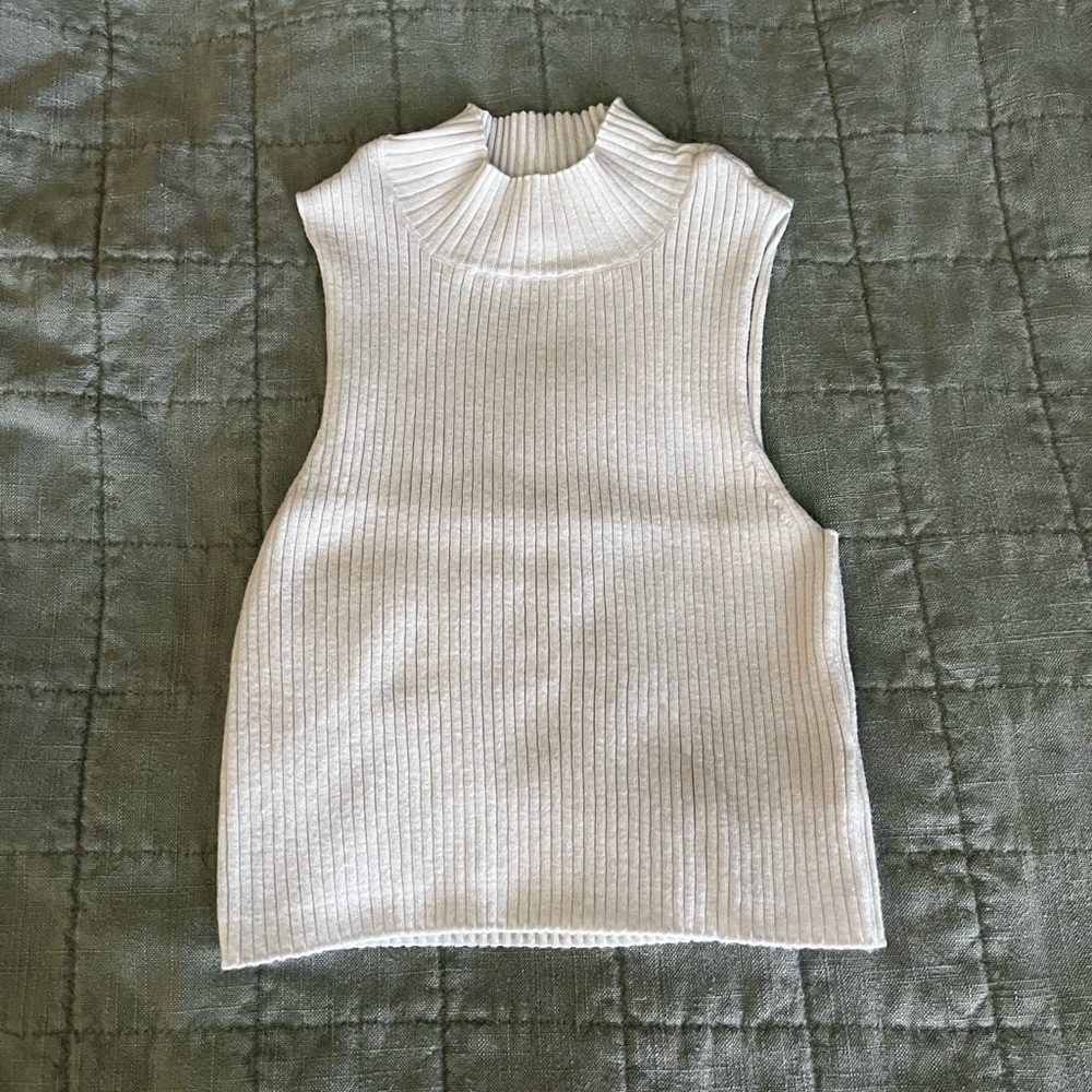 Sleeveless Ribbed Knit Top - Cream
